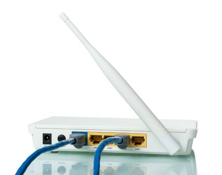 Wifi router connected to LAN, isolated on white backgroundの写真素材