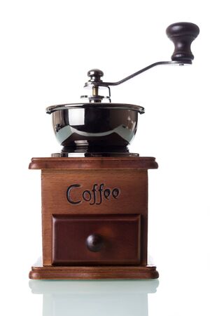Original hand coffee grinder, bottom box for ground coffee, isolated on white backgroundの写真素材