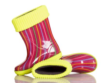 Baby warmed rubber boots isolated on white backgroundの写真素材