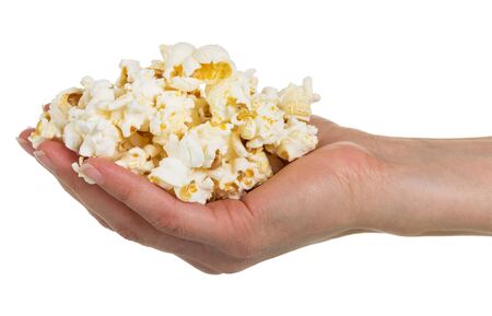 Full hand popcorn isolated on white backgroundの写真素材