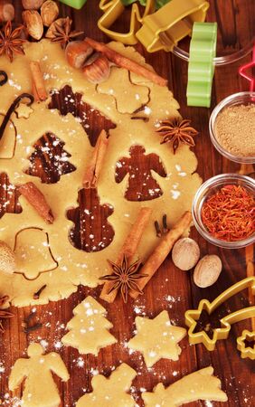 Preparation of delicious Christmas cookies with cinnamon and other spices dittanyの写真素材