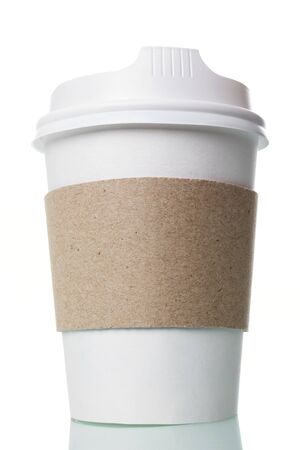 Special container with lid for hot drinks isolated on white backgroundの写真素材