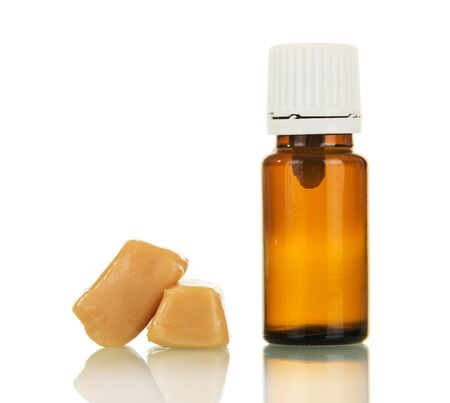 Aromatic vaping liquid e-cigarette and sweets isolated on white backgroundの写真素材