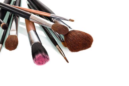 Various cosmetic makeup brushes isolated on white background.の写真素材