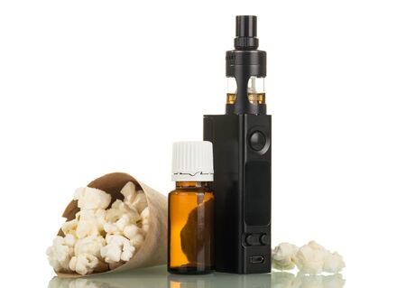Set for smoking and package with popcorn isolated on white backgroundの写真素材