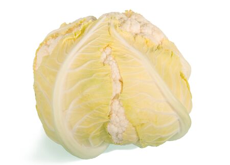 Cauliflower with leaves isolated on white background.の写真素材