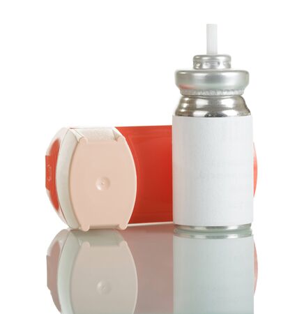 Device for inhalation with a dispenser isolated on white backgroundの写真素材
