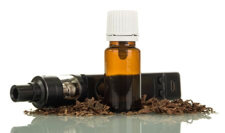 Electronic cigarettes and liquid for vaping isolated on whiteの写真素材