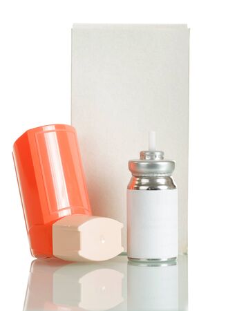 Portable inhaler with dispenser, isolated on white backgroundの写真素材
