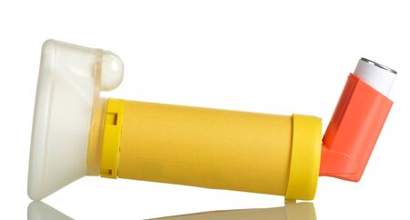 Dosage inhaler with baby mask isolated on white backgroundの写真素材