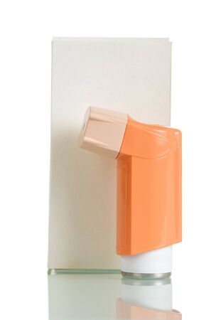 The portable inhaler with the batcher isolated on white backgroundの写真素材