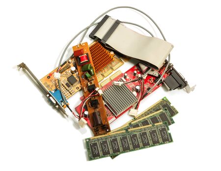 Electronic circuit Board, printed circuit and circuit is isolated on a white background.の写真素材