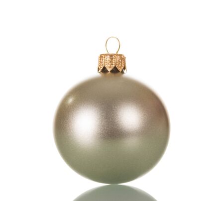 Silver Christmas ball toy, isolated on white backgroundの写真素材