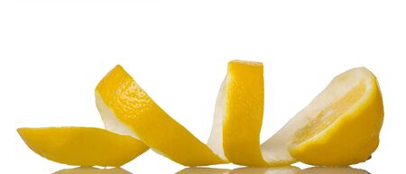 Lemon slice with peel isolated on white background. Closeupの写真素材