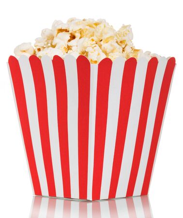 Box of popcorn isolated on white backgroundの写真素材