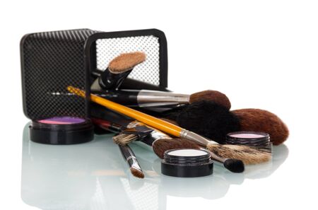 Cosmetic brushes for make-up and eye shadow isolated on white background.の写真素材