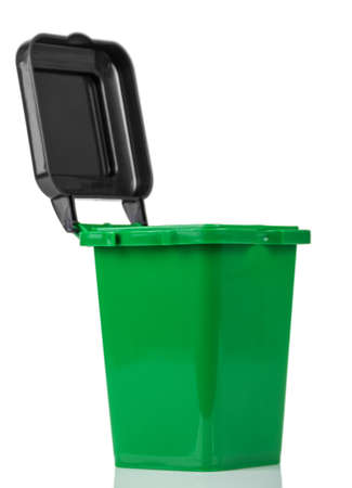 Environmental protection concept. Green bin for sorting waste in need of recycling isolated on white backgroundの写真素材