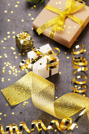 Happy new year and merry christmas. Bright composition for illustrations in social networks and pastesの写真素材