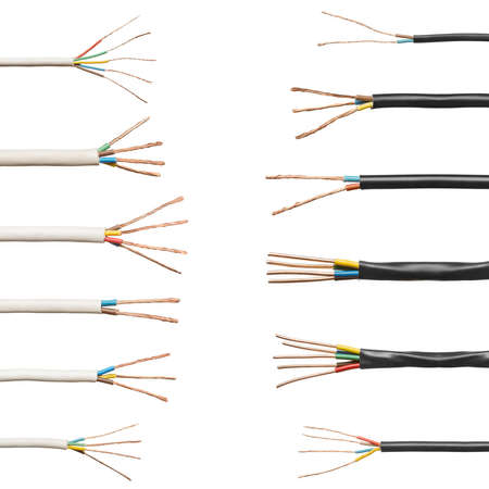 Set of wires with a different number of cores for different voltages isolated on a white backgroundの写真素材