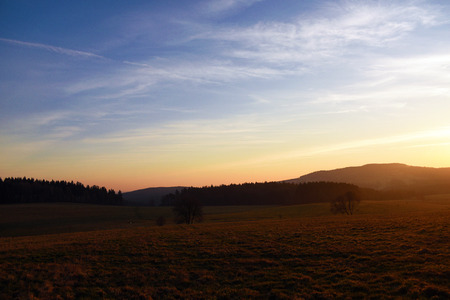 Orange sunrise in north of Bohemiaの写真素材