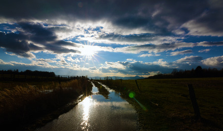 Pool on path in sunny dayの写真素材