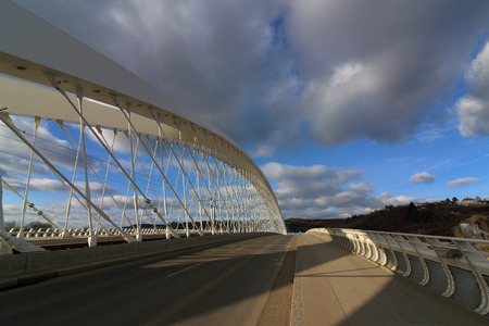 New bridge in Prague with streetcar tracksの写真素材