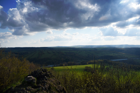 Sunset in mountains Krusne hory in north Bohemiaの写真素材