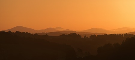 Sunrise over Usti nad Labem city near Blansko castleの写真素材
