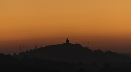 Medenec village with sunrise in sunny morningの写真素材