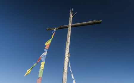 Cross on Velky Spicak hill in Krusne hory mountainsの写真素材
