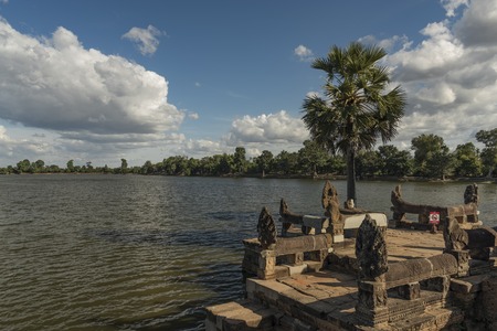 Srah Srang lake in nice January weather in Cambodiaの写真素材