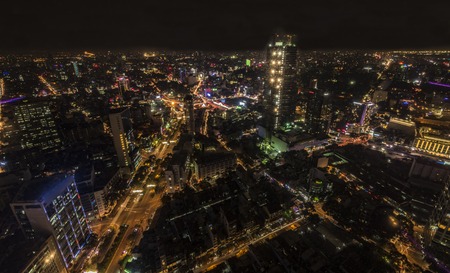 Night streets after sunset in Ho Chi Minh City in Vietnamの写真素材
