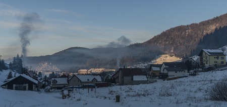 Winter cold sunny morning in Dedinky villageの写真素材
