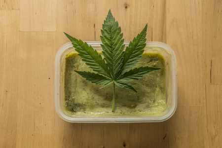 Marijuana green butter after finishing of cookingの写真素材