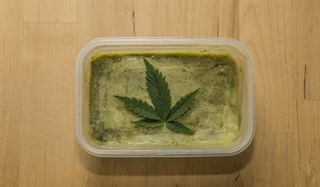 Marijuana green butter after finishing of cookingの写真素材