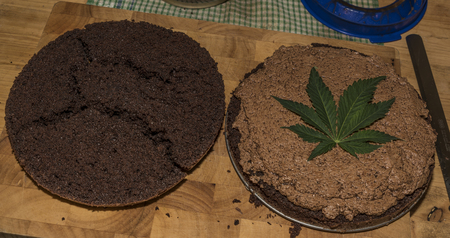 Chocolate marijuana cake with marijuana green butterの写真素材