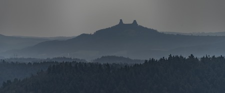 Trosky castle in blue fog spring dayの写真素材