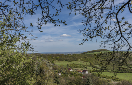 Spring nice sunny day near Kamyk village and Plesivec hill in north Bohemiaの写真素材