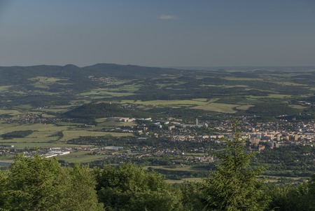 View from Komari hurka hill on Teplice area in spring eveningの写真素材