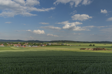Panorama view for Trebetice village with music festivalの写真素材