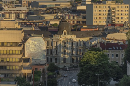 Sunrise in Usti nad Labem city from Marianska rockの写真素材