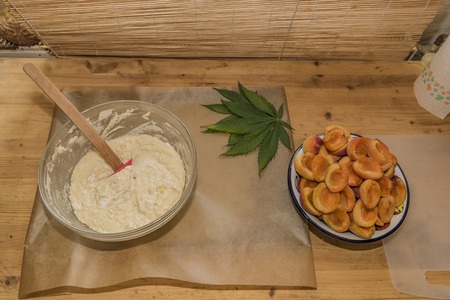 Baking of marijuana apricot cake with sugar and yeastの写真素材