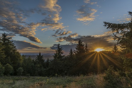 Sunrise on Velky Javonik hill in summer Slovakia morningの写真素材