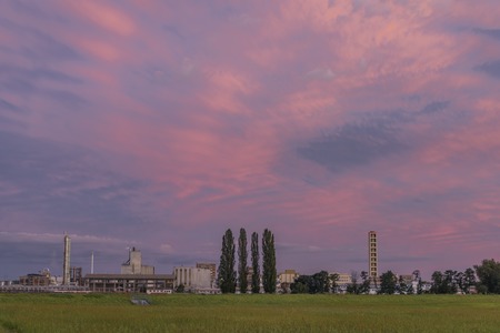 Color cloud sky after sunset near Lovosice town in hot summer eveningの写真素材