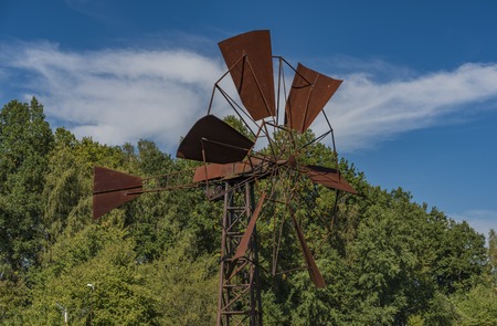 Old metal rusty wind power plant in Hluboka u Borovan villageの写真素材