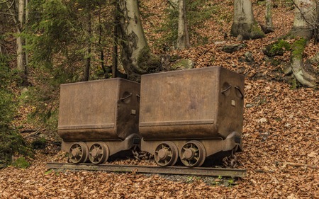 Mine carts near Cerny Dul village in autumn color dayの写真素材