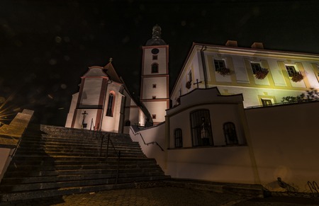 Church and religious center in Veseli nad Luznici town in south Bohemia regionの写真素材