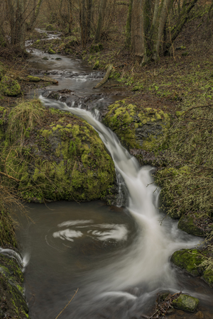 Lucinskosvatoborske waterfalls near Carlsbad spa town in winter dayの写真素材