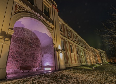 Night town Ostrov near Karlovy Vary city in winter nightの写真素材