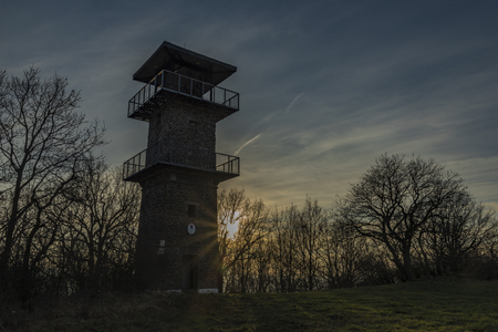 Erbenova observation tower in sunset evening with blue skyの写真素材